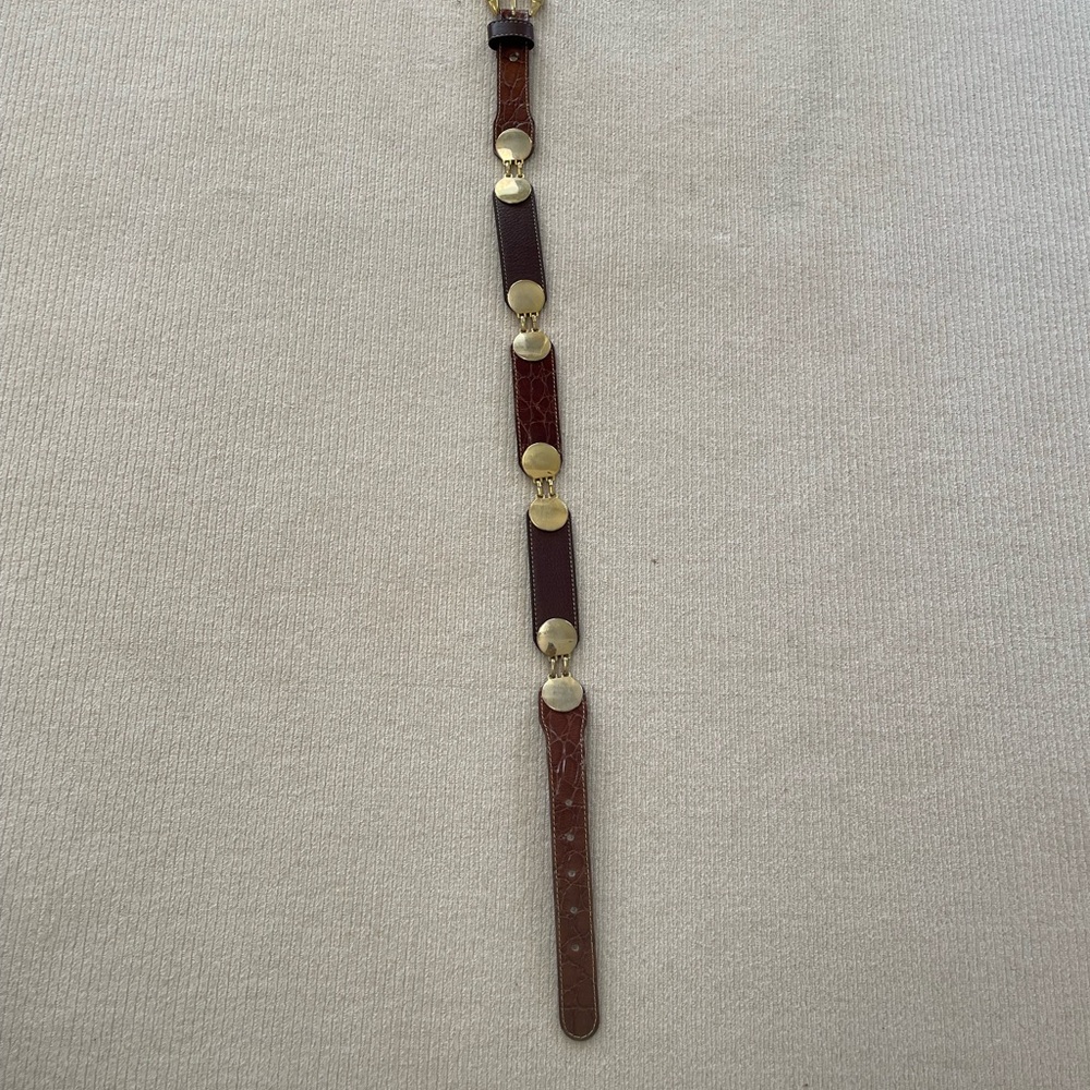 Women's Brown Leather Belt with Gold-Tone Accents - Picture 10 of 12